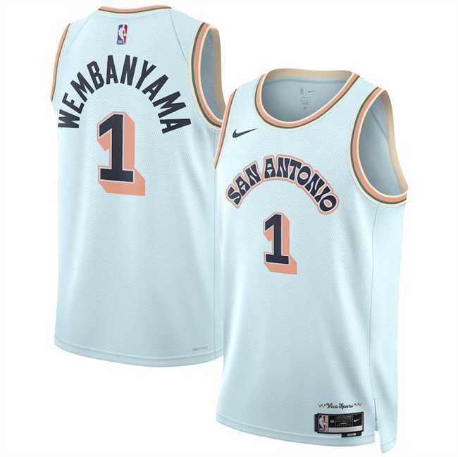 Men's San Antonio Spurs #1 Victor Wembanyama Light Blue 2024-25 City Edition Stitched Jersey Dzhi,We sell and wholesale Men's San Antonio Spurs #1 Victor Wembanyama Light Blue 2024-25 City Edition Stitched Jersey Dzhi on line form chian!